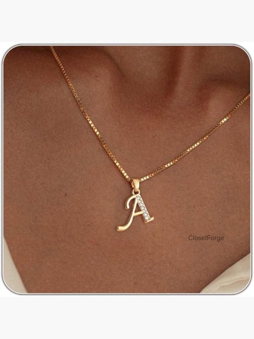 Initial Necklace 14K Gold Plated Box Chain Letter Pendant Dainty Gift
